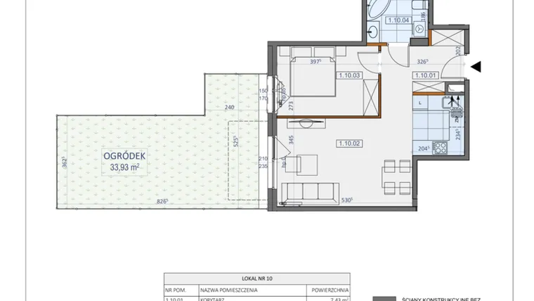Rzut - Mieszkanie na sprzedaż 2 pokoje o powierzchni 46,36 m² - numer 10 w Osiedle Zycha