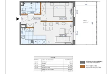 Rzut - Mieszkanie na sprzedaż 2 pokoje o powierzchni 40,81 m² - numer 5 w Osiedle Zycha