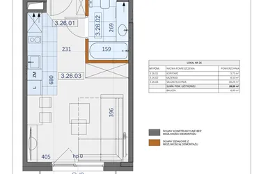 Rzut - Mieszkanie na sprzedaż 1 pokój o powierzchni 26,09 m² - numer 26 w Osiedle Zycha