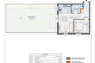 Rzut - Mieszkanie na sprzedaż 2 pokoje o powierzchni 40,93 m² - numer 9 w Osiedle Zycha