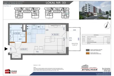 Rzut - Mieszkanie na sprzedaż 1 pokój o powierzchni 27,15 m² - numer 33 w Osiedle Zycha