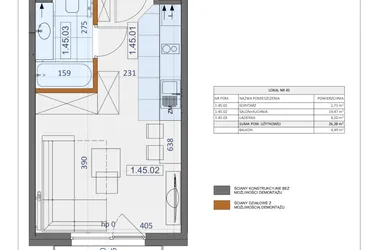 Rzut - Mieszkanie na sprzedaż 1 pokój o powierzchni 26,38 m² - numer 45 w Osiedle Zycha