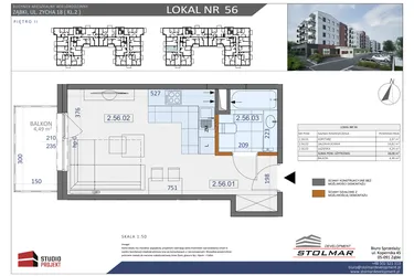 Rzut - Mieszkanie na sprzedaż 1 pokój o powierzchni 28,08 m² - numer 56 w Osiedle Zycha