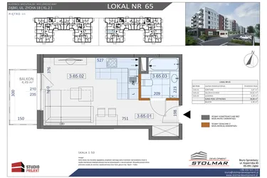 Rzut - Mieszkanie na sprzedaż 1 pokój o powierzchni 28,08 m² - numer 65 w Osiedle Zycha