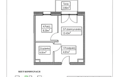Rzut - Mieszkanie na sprzedaż 2 pokoje o powierzchni 31,24 m² - numer 4 w Działkowa 68