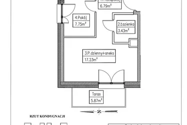 Rzut - Mieszkanie na sprzedaż 2 pokoje o powierzchni 35,2 m² - numer 2 w Działkowa 68
