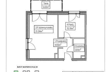 Rzut - Mieszkanie na sprzedaż 2 pokoje o powierzchni 39,49 m² - numer 18 w Działkowa 68