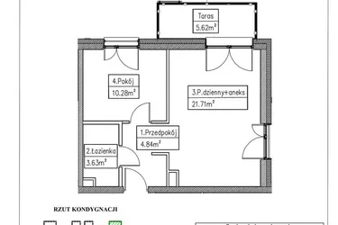 Rzut - Mieszkanie na sprzedaż 2 pokoje o powierzchni 40,46 m² - numer 21 w Działkowa 68