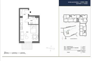 Rzut - Mieszkanie na sprzedaż 1 pokój o powierzchni 29,43 m² - numer A.008 w Nowa Młynówka