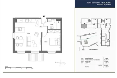 Rzut - Mieszkanie na sprzedaż 2 pokoje o powierzchni 50,4 m² - numer A.003 w Nowa Młynówka