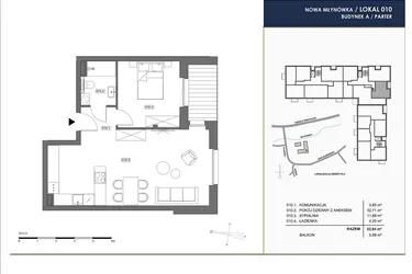 Rzut - Mieszkanie na sprzedaż 2 pokoje o powierzchni 52,64 m² - numer A.010 w Nowa Młynówka