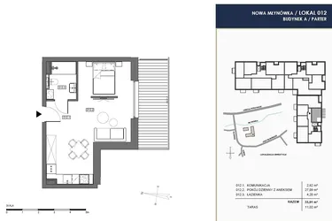 Rzut - Mieszkanie na sprzedaż 1 pokój o powierzchni 33,91 m² - numer A.012 w Nowa Młynówka