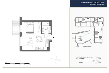 Rzut - Mieszkanie na sprzedaż 1 pokój o powierzchni 32,12 m² - numer A.014 w Nowa Młynówka