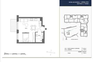Rzut - Mieszkanie na sprzedaż 1 pokój o powierzchni 32,12 m² - numer A.015 w Nowa Młynówka