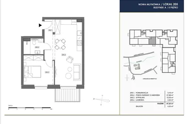 Rzut - Mieszkanie na sprzedaż 2 pokoje o powierzchni 47,3 m² - numer A.205 w Nowa Młynówka