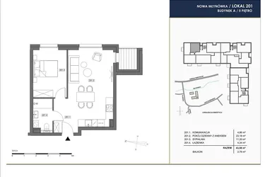 Rzut - Mieszkanie na sprzedaż 2 pokoje o powierzchni 43,58 m² - numer A.201 w Nowa Młynówka
