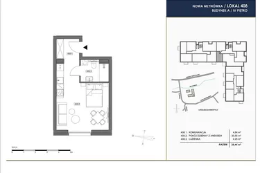 Rzut - Mieszkanie na sprzedaż 1 pokój o powierzchni 29,44 m² - numer A.408 w Nowa Młynówka