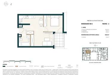 Rzut - Mieszkanie na sprzedaż 1 pokój o powierzchni 38,76 m² - numer 2. M3. w Przy Placu Wolności