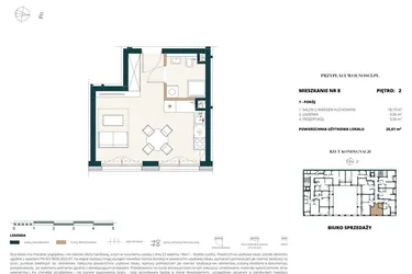 Rzut - Mieszkanie na sprzedaż 1 pokój o powierzchni 25,6 m² - numer 2. M8. w Przy Placu Wolności
