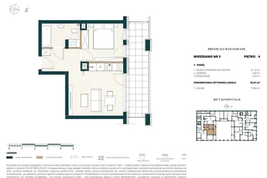 Rzut - Mieszkanie na sprzedaż 1 pokój o powierzchni 35,9 m² - numer 4. M2. w Przy Placu Wolności