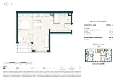 Rzut - Mieszkanie na sprzedaż 1 pokój o powierzchni 43,63 m² - numer 4. M5. w Przy Placu Wolności