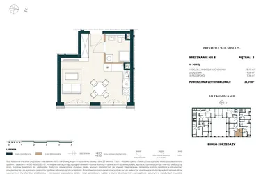 Rzut - Mieszkanie na sprzedaż 1 pokój o powierzchni 25,6 m² - numer 3. M8. w Przy Placu Wolności