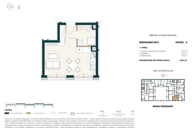 Rzut - Mieszkanie na sprzedaż 1 pokój o powierzchni 25,6 m² - numer 4. M8. w Przy Placu Wolności