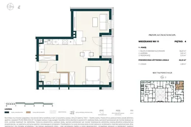 Rzut - Mieszkanie na sprzedaż 1 pokój o powierzchni 44,04 m² - numer 4. M11. w Przy Placu Wolności