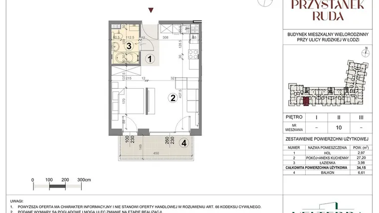 Rzut - Mieszkanie na sprzedaż 2 pokoje o powierzchni 34,37 m² - numer 10 w Przystanek Ruda