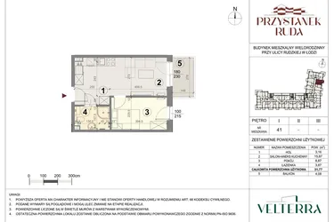 Rzut - Mieszkanie na sprzedaż 2 pokoje o powierzchni 31,96 m² - numer 41 w Przystanek Ruda