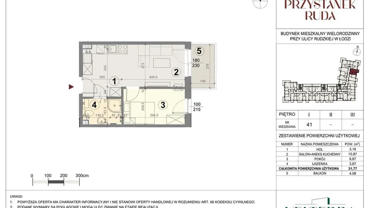 Rzut - Mieszkanie na sprzedaż 2 pokoje o powierzchni 31,96 m² - numer 41 w Przystanek Ruda