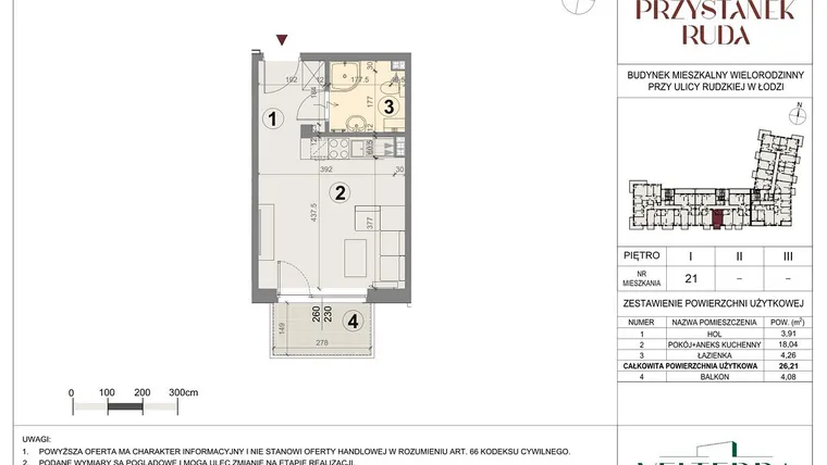 Rzut - Mieszkanie na sprzedaż 1 pokój o powierzchni 26,41 m² - numer 21 w Przystanek Ruda