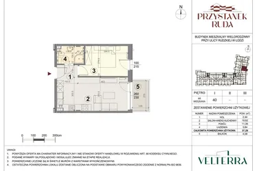 Rzut - Mieszkanie na sprzedaż 2 pokoje o powierzchni 37,2 m² - numer 40 w Przystanek Ruda