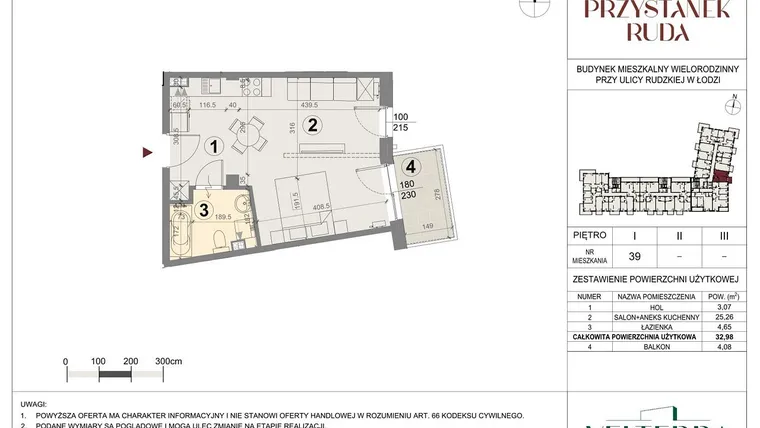 Rzut - Mieszkanie na sprzedaż 2 pokoje o powierzchni 33,18 m² - numer 39 w Przystanek Ruda