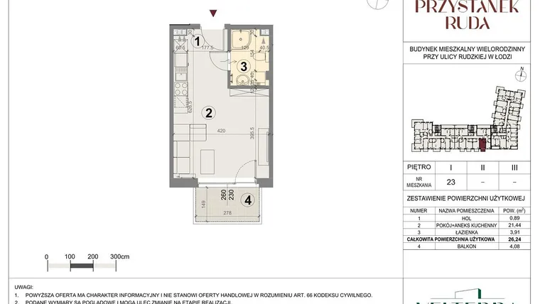 Rzut - Mieszkanie na sprzedaż 1 pokój o powierzchni 26,42 m² - numer 23 w Przystanek Ruda