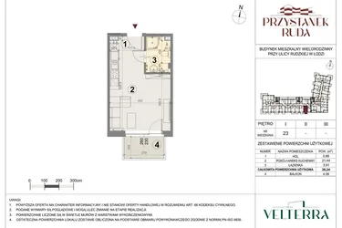 Rzut - Mieszkanie na sprzedaż 1 pokój o powierzchni 26,42 m² - numer 23 w Przystanek Ruda