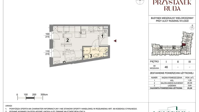 Rzut - Mieszkanie na sprzedaż 1 pokój o powierzchni 25,48 m² - numer 46 w Przystanek Ruda