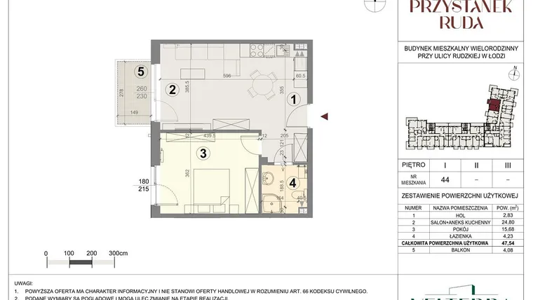 Rzut - Mieszkanie na sprzedaż 2 pokoje o powierzchni 47,74 m² - numer 44 w Przystanek Ruda