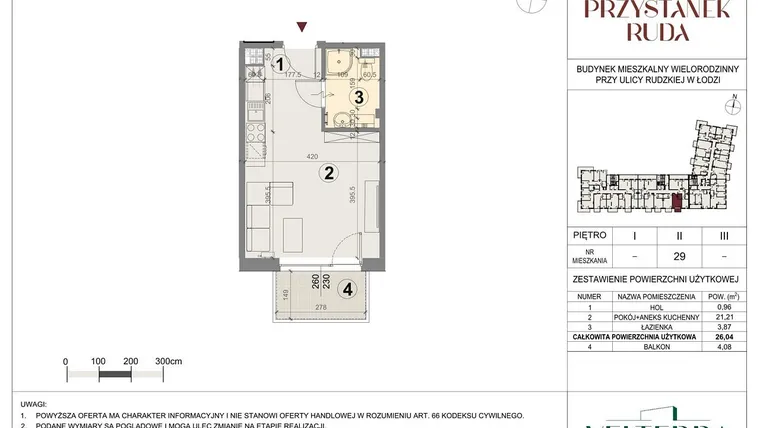Rzut - Mieszkanie na sprzedaż 1 pokój o powierzchni 26,33 m² - numer 29 w Przystanek Ruda