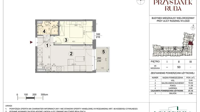 Rzut - Mieszkanie na sprzedaż 2 pokoje o powierzchni 37,06 m² - numer 50 w Przystanek Ruda