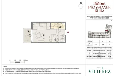 Rzut - Mieszkanie na sprzedaż 1 pokój o powierzchni 25,05 m² - numer 55 w Przystanek Ruda
