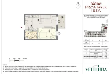 Rzut - Mieszkanie na sprzedaż 2 pokoje o powierzchni 31,78 m² - numer 51 w Przystanek Ruda