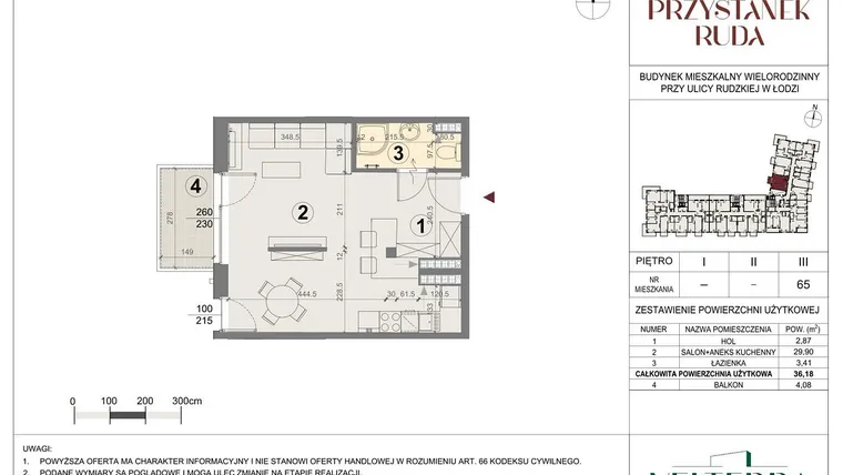 Rzut - Mieszkanie na sprzedaż 2 pokoje o powierzchni 36,49 m² - numer 65 w Przystanek Ruda