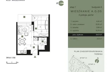 Rzut - Mieszkanie na sprzedaż 2 pokoje o powierzchni 34,13 m² - numer A.0.05 w Nickel Resort & Wellnest Szklarska Poręba