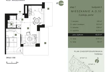 Rzut - Mieszkanie na sprzedaż 2 pokoje o powierzchni 42,23 m² - numer A.0.10 w Nickel Resort & Wellnest Szklarska Poręba