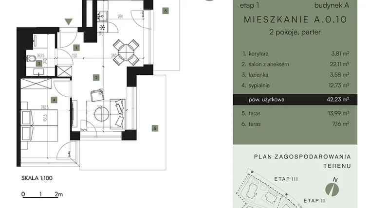 Rzut - Mieszkanie na sprzedaż 2 pokoje o powierzchni 42,23 m² - numer A.0.10 w Nickel Resort & Wellnest Szklarska Poręba