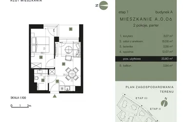 Rzut - Mieszkanie na sprzedaż 2 pokoje o powierzchni 33,8 m² - numer A.0.06 w Nickel Resort & Wellnest Szklarska Poręba
