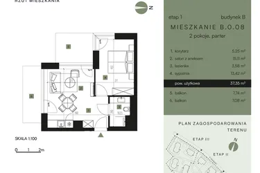 Rzut - Mieszkanie na sprzedaż 2 pokoje o powierzchni 37,35 m² - numer B.0.08 w Nickel Resort & Wellnest Szklarska Poręba