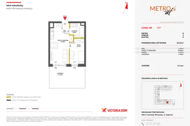 Rzut - Mieszkanie na sprzedaż 2 pokoje o powierzchni 32,21 m² - numer 117 w Metro Art 6