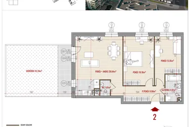 Rzut - Mieszkanie na sprzedaż 3 pokoje o powierzchni 77,13 m² - numer 2 w HUZAR B3